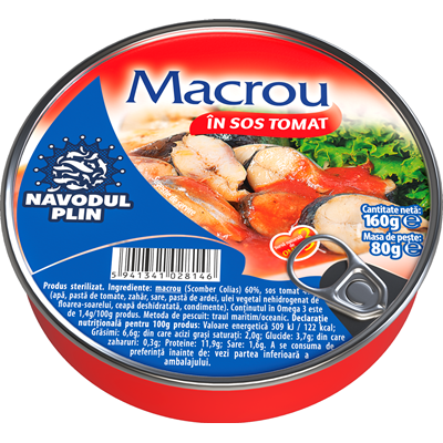 Conserve - Conserva Peste, Navodul Plin, Macrou In Sos Tomat, 160g