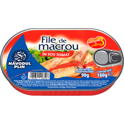 Conserve - Conserva Peste, Navodul Plin, File De Macrou In Sos Tomat, 180g