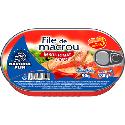 Conserve - Conserva Peste, Navodul Plin, File De Macrou In Sos Tomat Picant, 180g