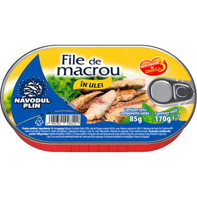 Conserve - Conserva Peste, Navodul Plin, File De Macrou In Ulei De Floarea Soarelui, 180g