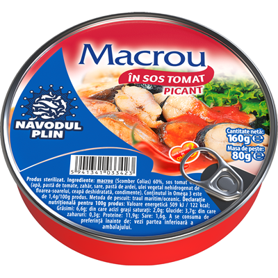 Conserve - Conserva Peste, Navodul Plin, Macrou In Sos Tomat Picant, 160g