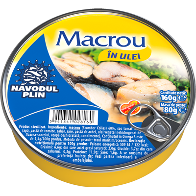 Conserve - Conserva Peste, Navodul Plin, Macrou In Ulei De Floarea Soarelui, 160g