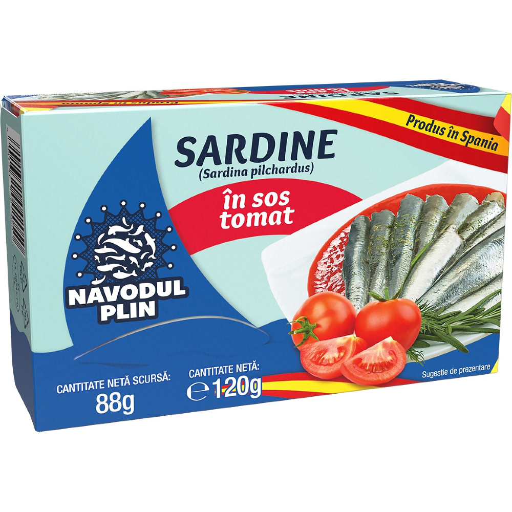 Conserve - Conserva Peste, Navodul Plin, Sardine In Sos Tomat, 120 g
