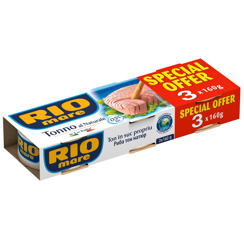Bacanie - Conserva Peste, Rio Mare, Ton In Suc Propriu, 3 x 160g