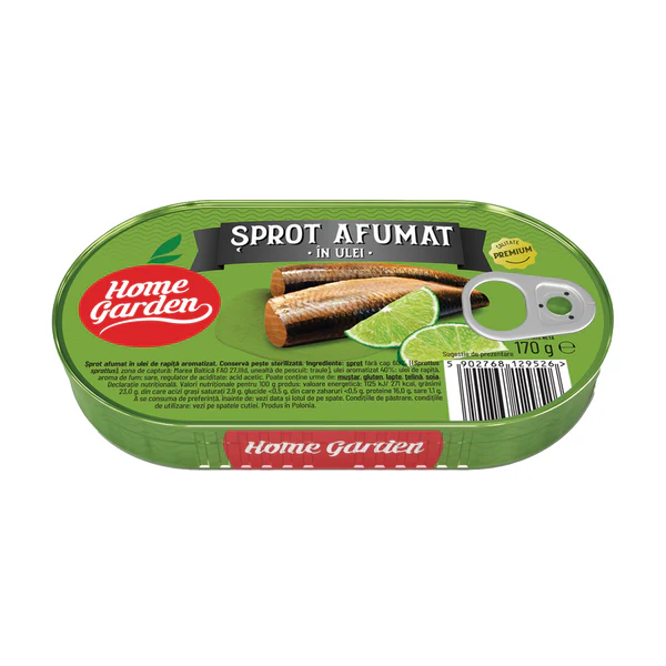 Bacanie - Conserva Peste, Sprot Afumat In Ulei, Home Garden, 170g