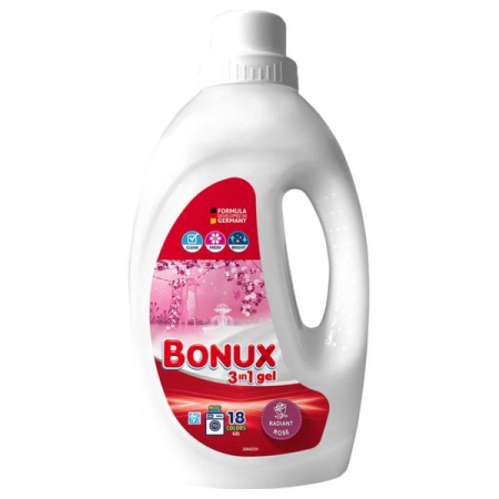 Detergent si balsam rufe - Detergent Lichid Pentru Rufe, Bonux, 3 in 1 Gel, Radiant Rose, 18 Spalari, 900 ml