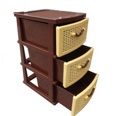 Depozitare si organizare - Dulap 3 Sertare, Universal, Sterk, Maro/Galben, Plastic, 70 x 67 x 45 cm