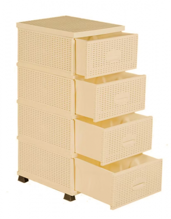 Depozitare si organizare - Dulap 4 Sertare Ratan, Sterk, Bej, Plastic, 91 x 46 x 37.5 cm