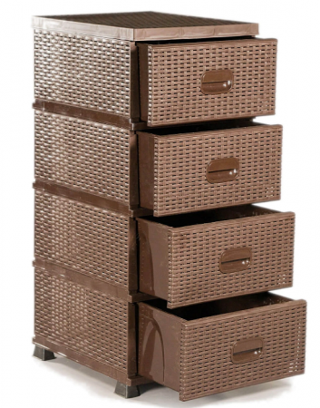 Depozitare si organizare - Dulap 4 Sertare Ratan, Sterk, Maro, Plastic, 91 x 46 x 37.5 cm