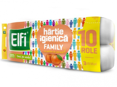 Consumabile locuinta - Hartie Igienica, Elfi, Piersica, 3 Straturi, 10 Role