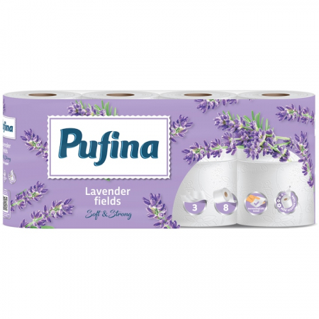 Consumabile locuinta - Hartie Igienica, Pufina, Campuri De Lavanda, 3 Straturi, 8 Role