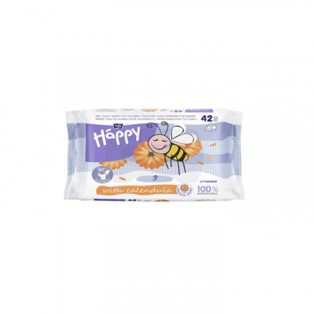 Consumabile locuinta - Hartie Igienica Umeda, Happy, Extract De Galbenele, 42 bucati
