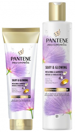 Ingrijire personala - Pachet Promo, Pantene Pro-V, Silky & Glowing, Sampon + Balsam, 250 ml + 160 ml