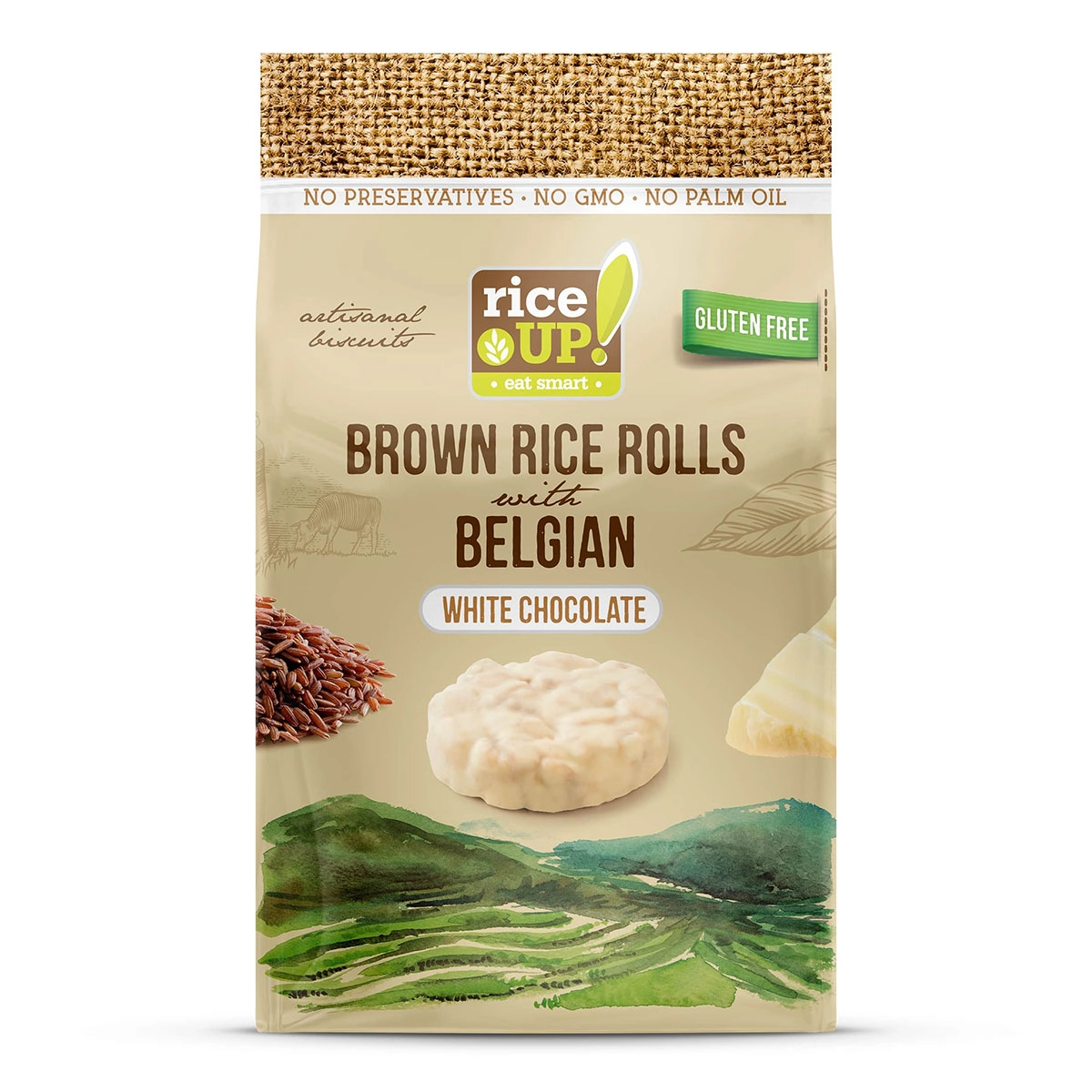 Bacanie - Rondele Din Orez Cu Ciocolata Alba, RiseUP, 50g.