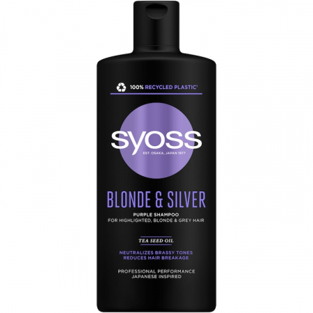 Ingrijirea parului - Sampon Pentru Par Blond, Argintiu Sau Suvite, Syoss, Blonde & Silver, 440 ml