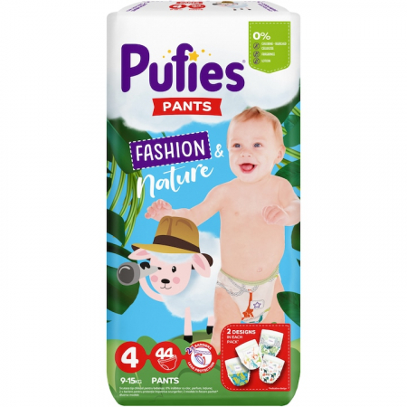 Ingrijire bebe - Scutece Chilotel, Pufies, Fashion & Nature, Nr. 4, 9-15 kg, 44 bucati