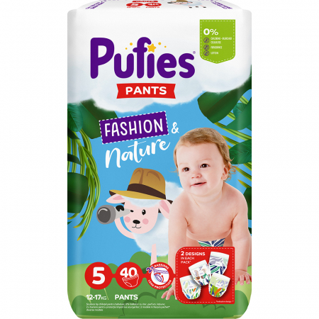 Ingrijire bebe - Scutece Chilotel, Pufies, Fashion & Nature, Nr. 5, 12-17 kg, 40 bucati