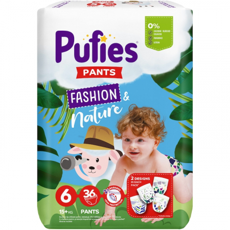 Ingrijire bebe - Scutece Chilotel, Pufies, Fashion & Nature, Nr. 6, 15+ kg, 36 bucati