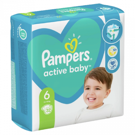 Ingrijire bebe - Scutece, Pampers, Active Baby, Marime 6, 13-18kg, 32 buc