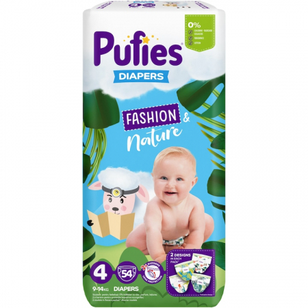 Ingrijire bebe - Scutece, Pufies, Fashion & Nature, Nr. 4, 9-14 kg, 54 bucati