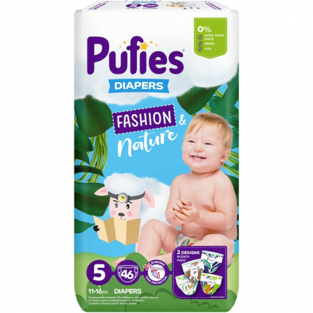 Ingrijire bebe - Scutece, Pufies, Fashion & Nature, Nr. 5, 11-16 kg, 46 bucati