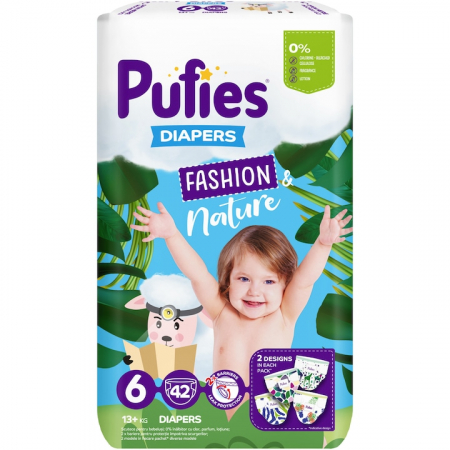 Ingrijire bebe - Scutece, Pufies, Fashion & Nature, Nr. 6, 13+ kg, 42 bucati
