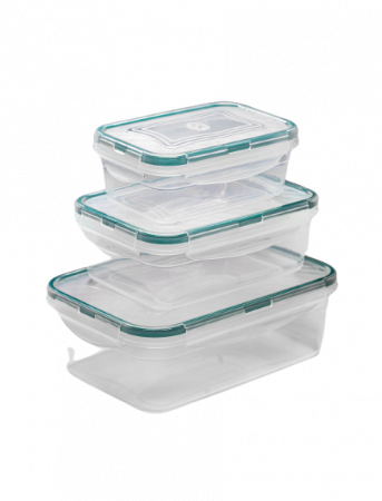 Accesorii bucatarie - Set Cutii Alimentare Dreptunghiulare Lia, Sterk, Plastic, Transparente, 1.47l + 0.83l + 0.44l