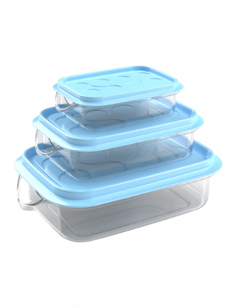 Accesorii bucatarie - Set Cutii Alimente Dreptunghiulare Luna, Sterk, Plastic, Bleu, 25 x 16 x 7 cm