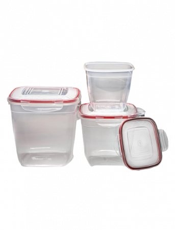 Accesorii bucatarie - Set Cutii Alimente Patrate Lia, Sterk, Plastic,1L, 1.85L, 3.5L