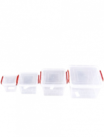 Accesorii bucatarie - Set Cutii Patrate Maya, Sterk, Plastic, Transparent, 0.3 l + 0.6 l + 1.5 l + 3l