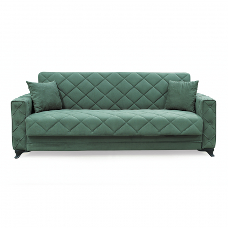 Canapea extensibila HEGEL, 3 locuri, cu arcuri si lada pentru depozitare, verde, 228x85x85 cm