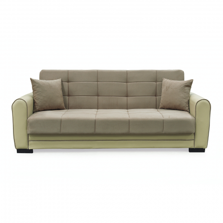 Canapea extensibila VIOLA, 3 locuri, cu arcuri si lada pentru depozitare, crem + maro, 228x85x85 cm