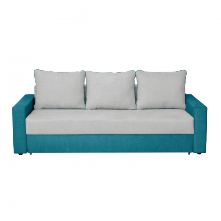 Canapea extensibila NIC220, 3 locuri, cu arcuri si lada depozitare, albastru + gri deschis, 220x85x75 cm