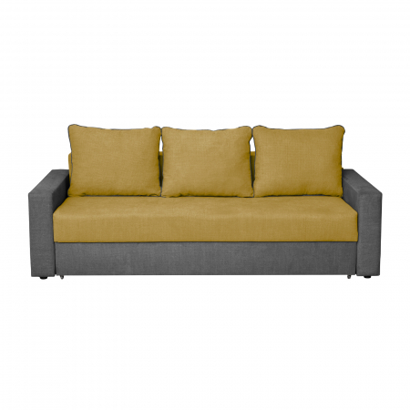 Canapea extensibila NIC220, 3 locuri, cu arcuri si lada depozitare, gri inchis + galben, 220x85x75 cm
