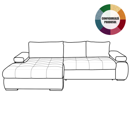 Coltar extensibil INFINITY, cu arcuri si lada depozitare, colt stanga, diverse culori Grupa 2, 295x177x90 cm