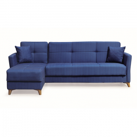 Coltar LOREN extensibil, cu lada depozitare, colt interschimbabil, albastru, 240x143x85 cm