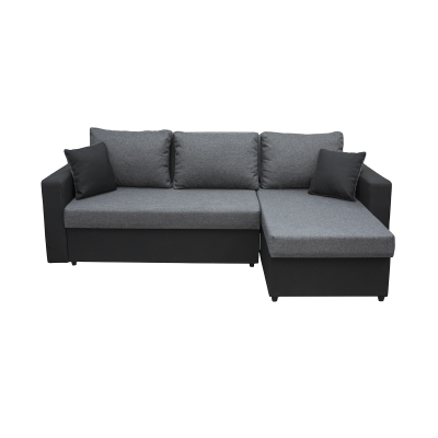 Coltar extensibil NIC225, cu lada depozitare, colt interschimbabil, negru + gri, 225x145x82 cm