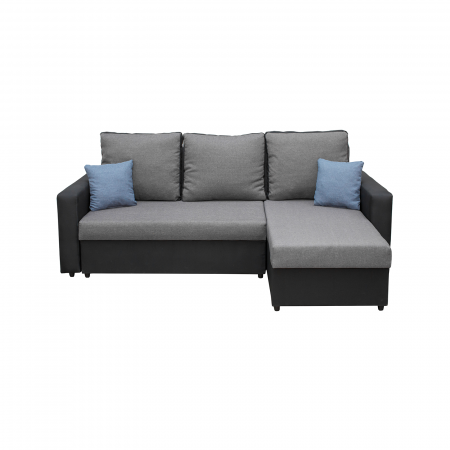 Coltar extensibil NIC225, cu lada depozitare, colt interschimbabil, negru + gri + gri albastrui, 225x145x82 cm