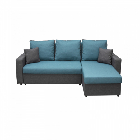 Coltar extensibil NIC225, cu lada depozitare, colt interschimbabil, gri + turcoaz, 225x145x82 cm