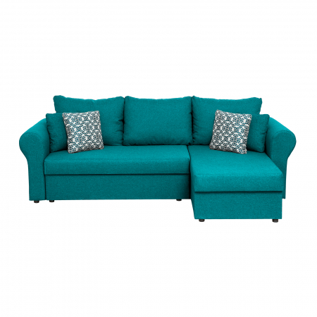 Coltar extensibil SAR248, cu lada depozitare, colt interschimbabil, turcoaz + print MZT bleu, 248x143x83 cm