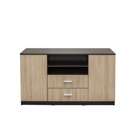 Comoda LUXOR, 2 usi, 2 sertare, corp sonoma inchis, fronturi sonoma deschis, 140x40x80 cm