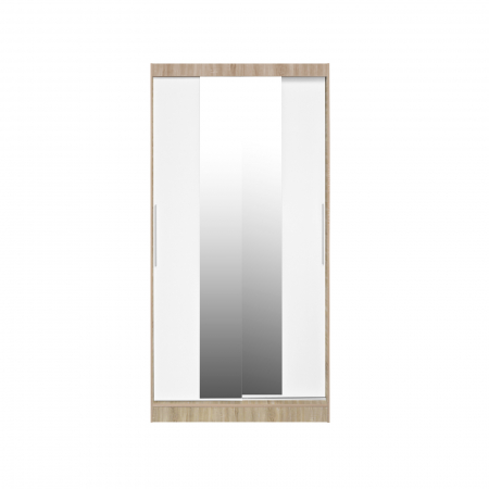 Dulap KOSS 04, cu usi glisante si oglinda, corp sonoma + usi alb, 100x60x200 cm