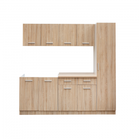 Set bucatarie CORINNE, L 200, 5 corpuri, blat PAL, corp alb, fronturi sonoma deschis