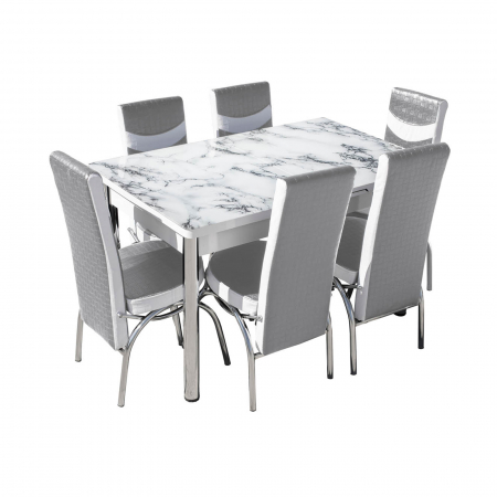 Set Lara, masa extensibila cu 6 scaune, gri marmura, 130/165x80x79 cm