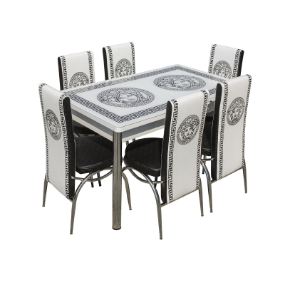 Set Lara, masa extensibila cu 6 scaune print, alb, 130/165x80x79 cm