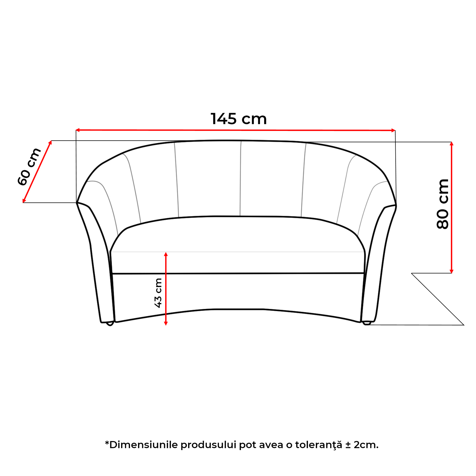 Colectia Cafenea - Canapea fixa CAF145, 2 locuri, 145x60x80 cm - ExpoMob