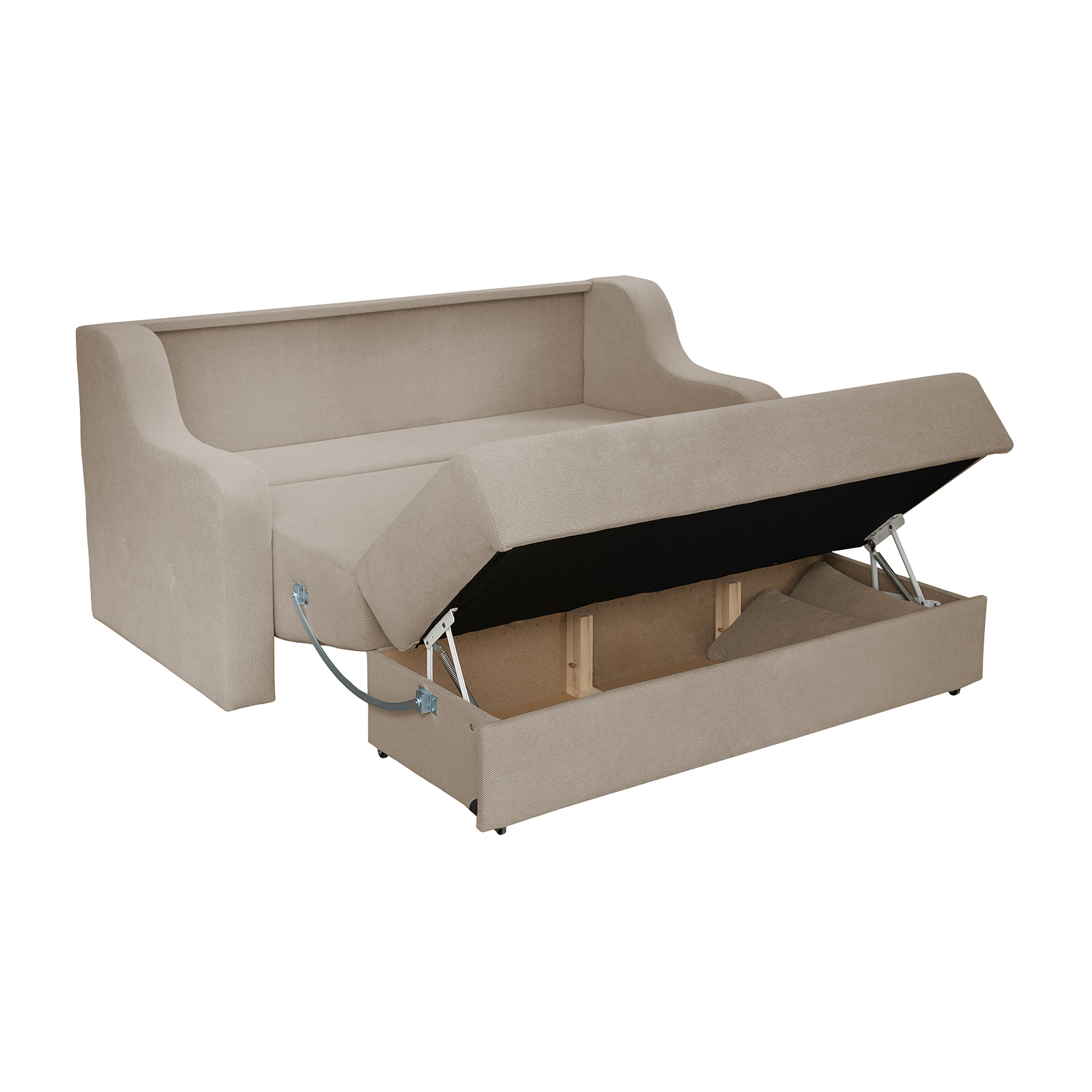 Colectia Gina - Canapea extensibila GIN190 XL, 3 locuri, cu arcuri si lada depozitare, crem, 190x100x95 cm