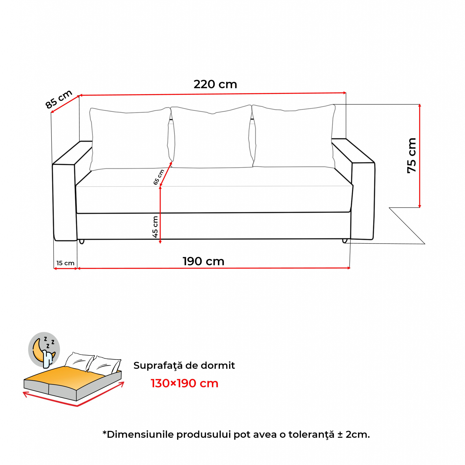 Promo - Canapea extensibila NIC220, 3 locuri, cu arcuri si lada depozitare, 220x85x75 cm - ExpoMob
