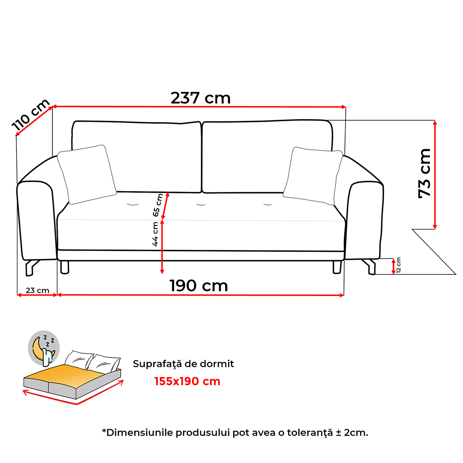 Canapele Moderne - Canapea extensibila VEG240, 3 locuri, cu arcuri si lada depozitare, 237x110x73 cm - ExpoMob