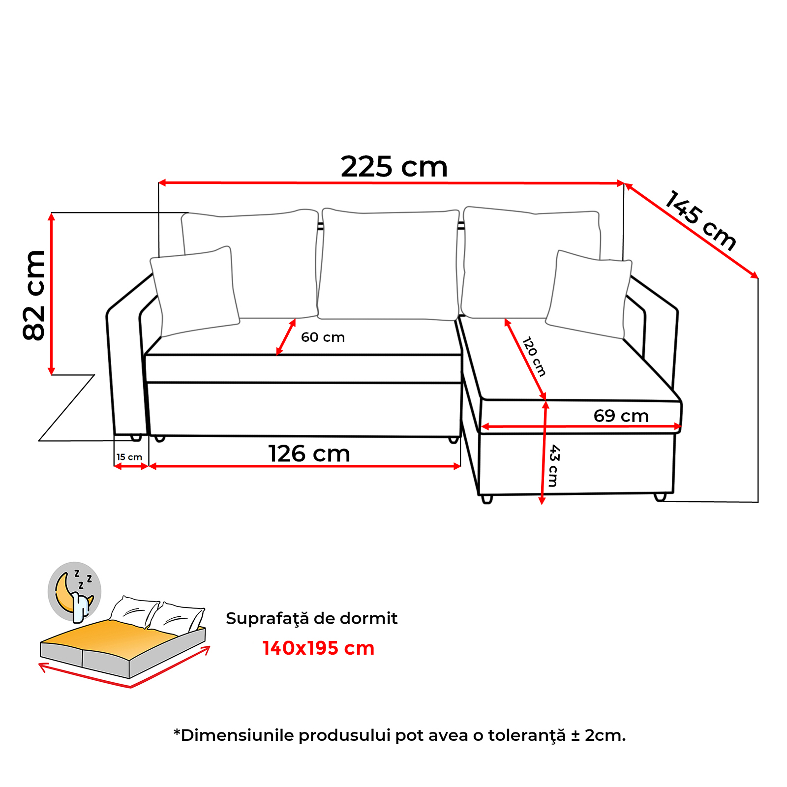 Coltare - Coltar extensibil NIC225, cu lada depozitare, colt interschimbabil, 225x145x82 cm - ExpoMob
